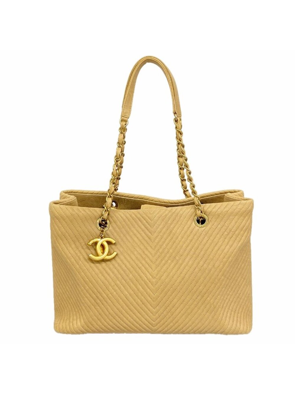 Chanel Chain Tote Bag V-stitch Leather Brown Gold